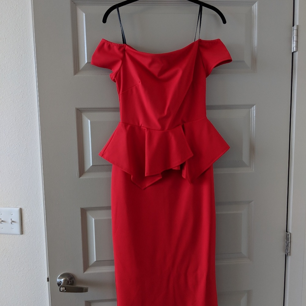 NWT red off-shoulder peplum midi dress - Picture 6 of 8